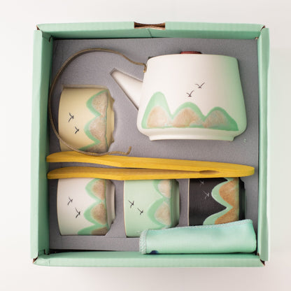 Thousand Miles - Tea Set - Four Cups - Ceremonial Cloth & Bamboo Grip - Coal Harbour