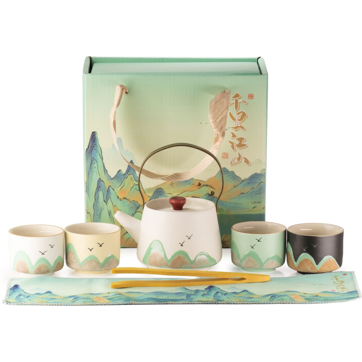Thousand Miles - Tea Set - Four Cups - Ceremonial Cloth & Bamboo Grip - Coal Harbour