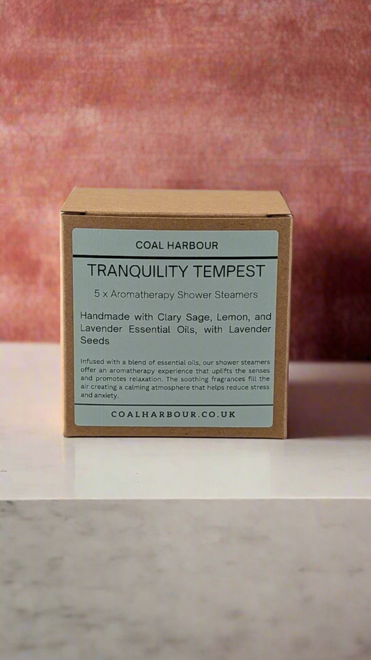 Box of Coal Harbour Tranquility Tempest shower steamers on a neutral background
