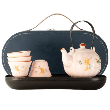 Travel Teapot Set & Four Cups - Pink Vintage Pumpkin Style - Coal Harbour