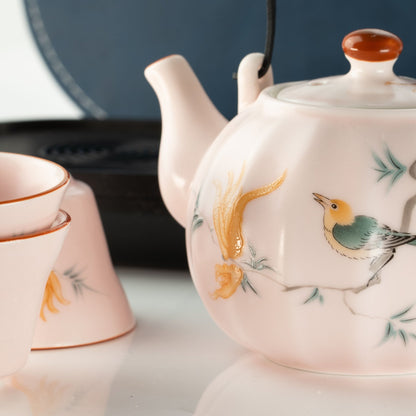Travel Teapot Set & Four Cups - Pink Vintage Pumpkin Style - Coal Harbour