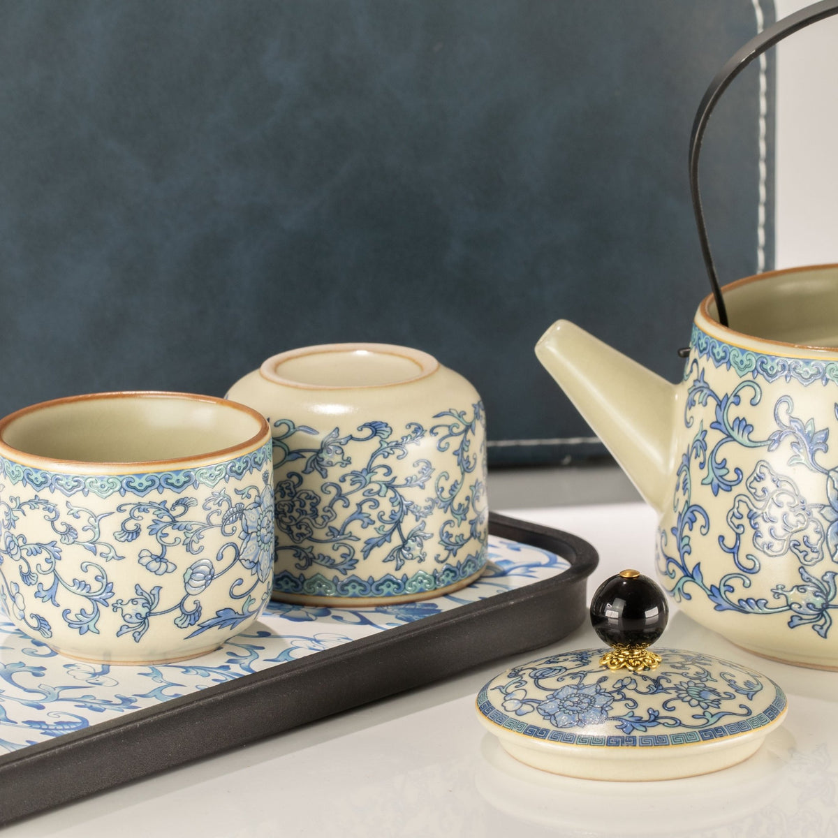 Travel Teapot Set & Two Cups - China Ru Blue - Coal Harbour