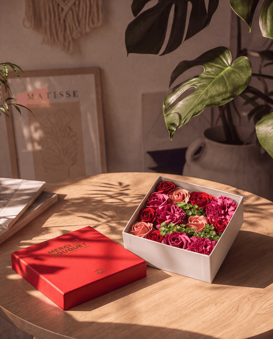 Vintage Roses & Carnation Soap Flowers Square Gift Box - Coal Harbour