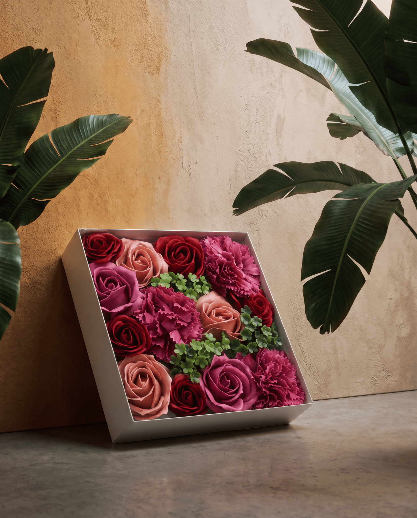 Vintage Roses & Carnation Soap Flowers Square Gift Box - Coal Harbour