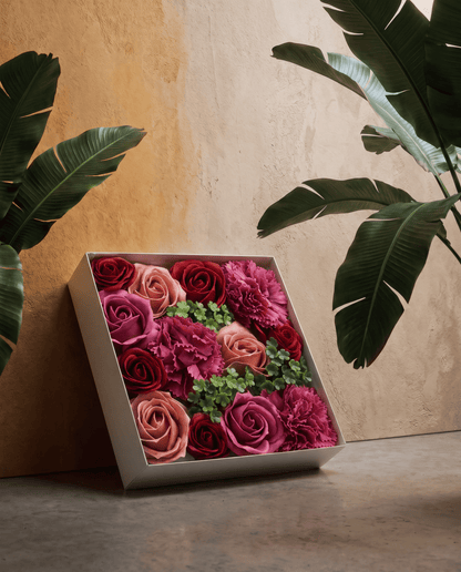 Vintage Roses & Carnation Soap Flowers Square Gift Box - Coal Harbour