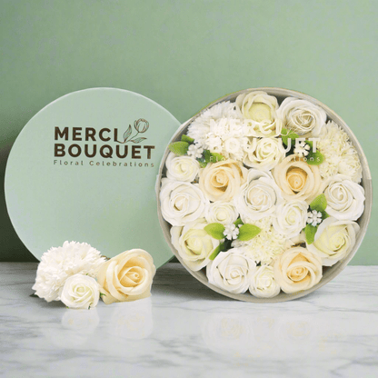 White and Ivory Roses & Carnation Soap Flowers Gift Box - Coal Harbour