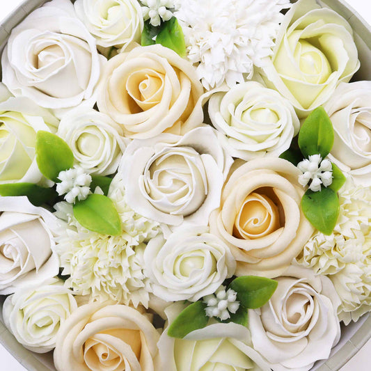 White and Ivory Roses & Carnation Soap Flowers Gift Box - Coal Harbour