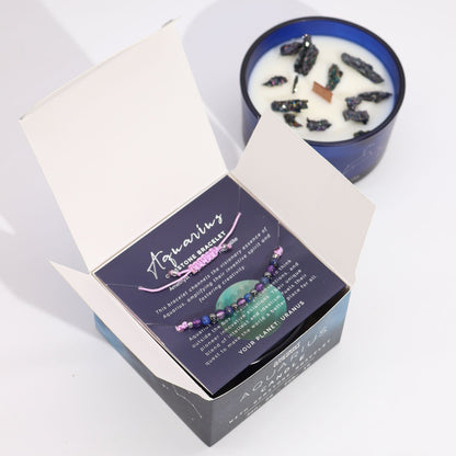 Zodiac Crystal Candle with Gemstone Bracelet - Aquarius - Coal Harbour