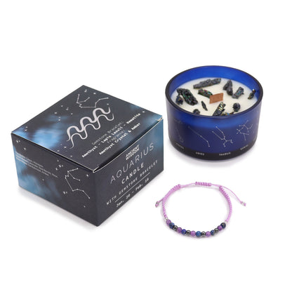 Zodiac Crystal Candle with Gemstone Bracelet - Aquarius - Coal Harbour
