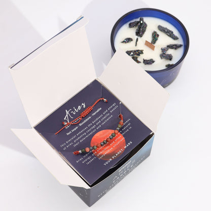 Zodiac Crystal Candle with Gemstone Bracelet - Aries - Coal Harbour