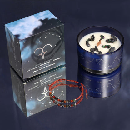 Zodiac Crystal Candle with Gemstone Bracelet - Aries - Coal Harbour