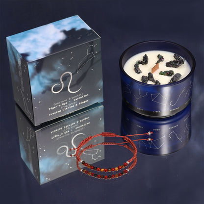 Zodiac Crystal Candle with Gemstone Bracelet - Leo - Coal Harbour